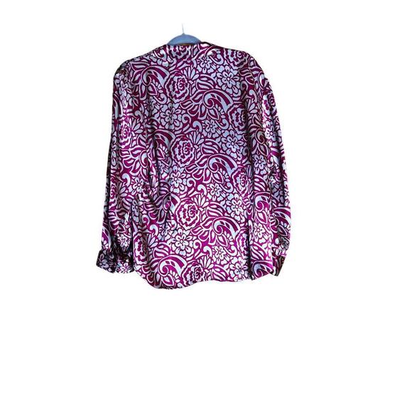 Chico's womens size 3 shirt magenta/silver satin button-up long sleeves - Picture 2 of 8